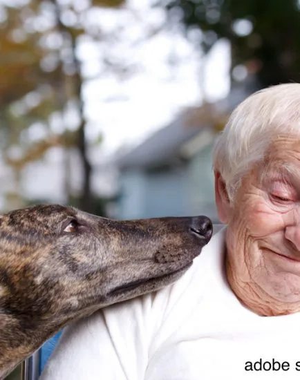 Senior lady with greyhound