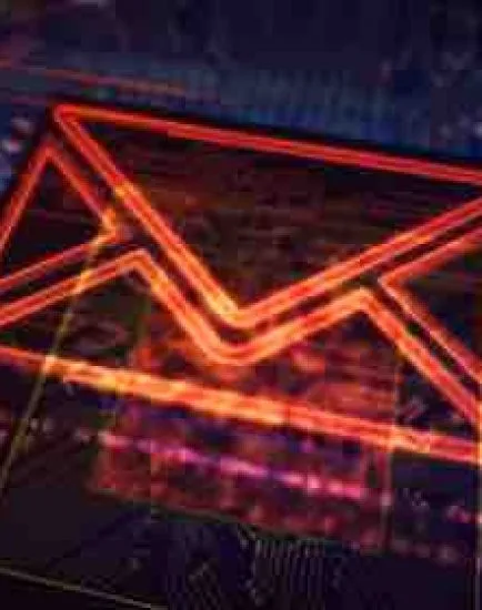 Internet email communication in cyberspace with envelope sign on digital background. Correspondence safety and digital message symbol over circuit board 3d illustration.