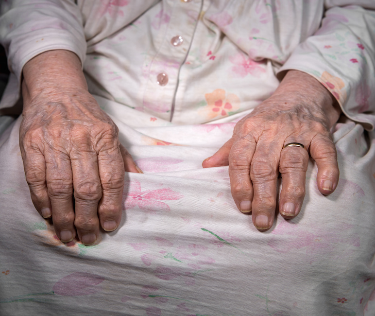 Old wrinkled woman's hands